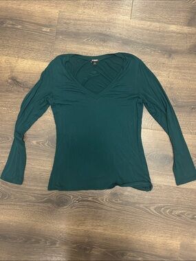 Express Deep Teal V-Neck Long Sleeve Tee